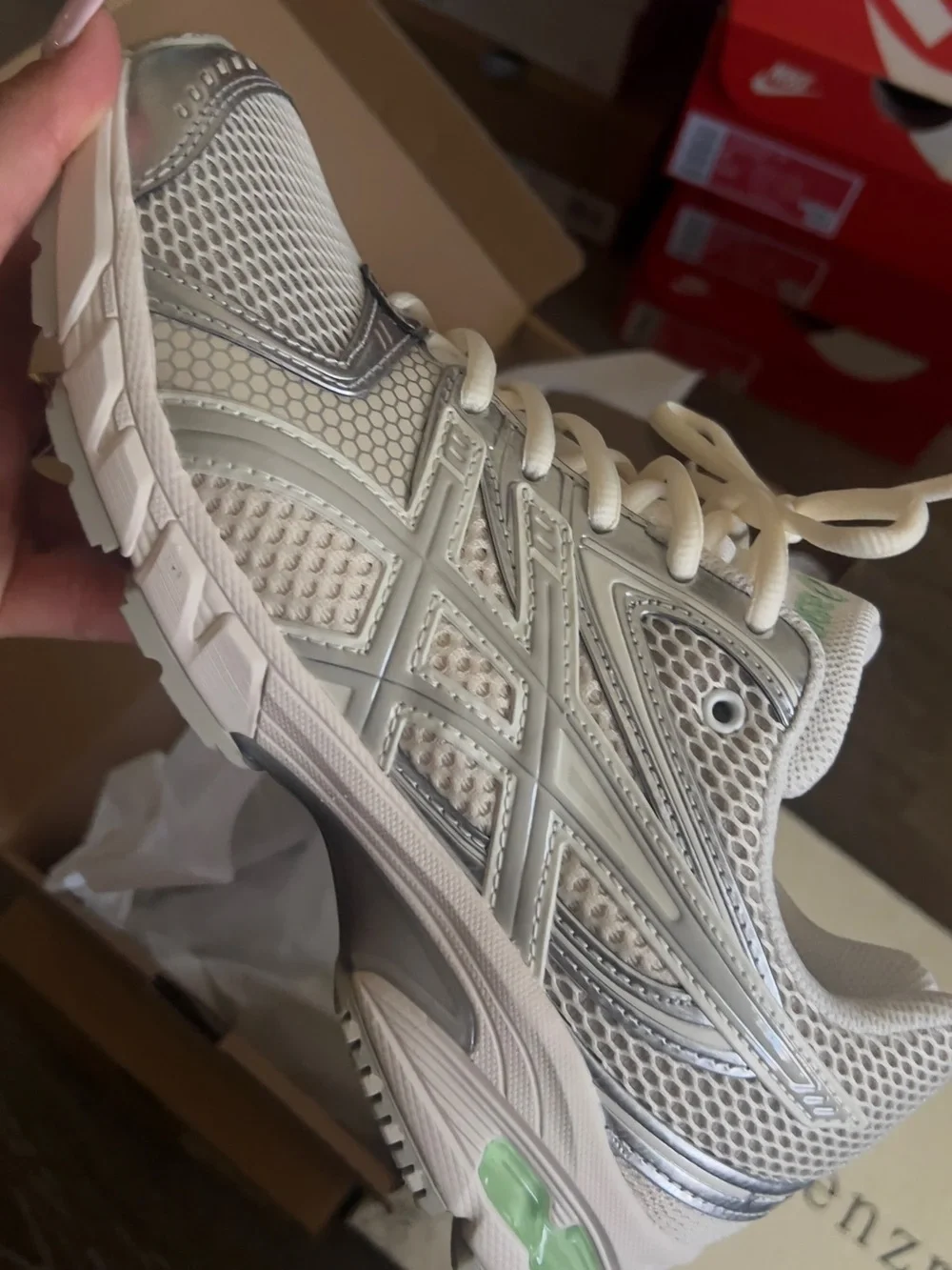 Asics Women's White and Silver Mesh Sneakers